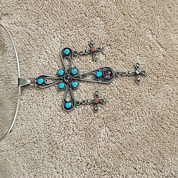 BEAUTIFUL TURQUOISE CROSS made with Silver 925 stamped designer stamped. - Picture 4 of 4